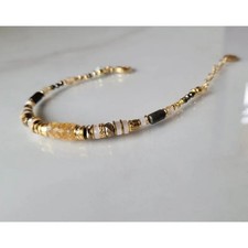 Natural Pyrite & Citrine Stone Bracelet Citrine Beaded Adjustable Bracelet Gift