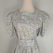 Floral Maxi Dress S Multi Prairie Modest Cottage Sleeve Vintage 80s 90s Blue