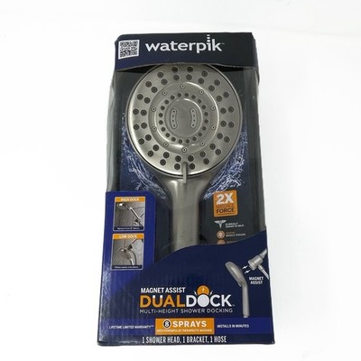 Waterpik 8-Spray Magnet Assist Multi Height Handheld Shower Head Brushed Nickel