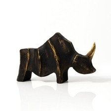 Deko-Nashorn aus Kunstharz rustikal Rhinozerosfigur goldfarben f&uuml;r B&uuml;cherregal