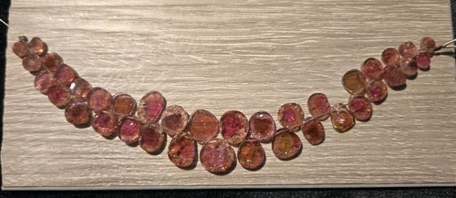 Natural Pink Tourmaline Faceted Briolette Coin Strand 7" 15.59g Artisan Beads