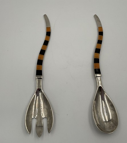 Pier 1 Imports Nickel Plated Salad Servers With Curvy Handles In Black/Orange - 第 2/9 張圖片