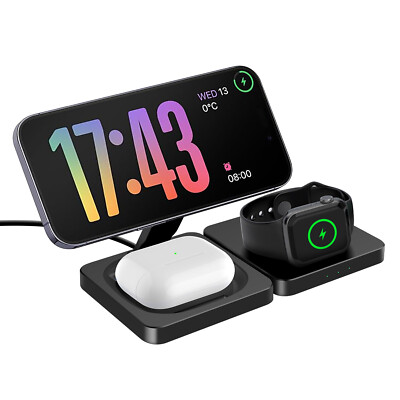 3in1 Foldable Fast Magnetic Wireless Charger For Apple Watch 10 Ultra2 iPhone 16