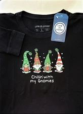 Life Is Good LS Shirt Crusher Tee CHILLIN WITH MY GNOMIES Chest44in Womens L