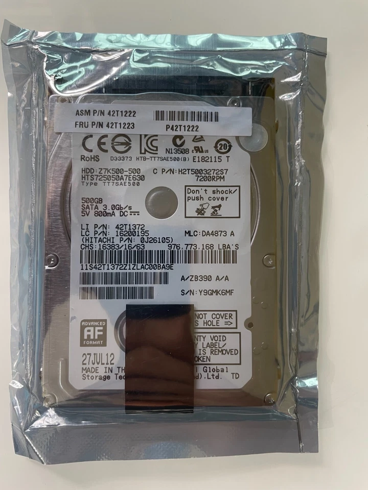 Hitachi Global Z7K500-500 HDD HTS725050A7E630 SATA 3.0 GB/s 7200 RPM 0J26105 - Image 2 of 4