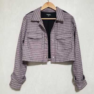 Wild Fable Purple Black Plaid Cropped Shirt Jacket Size M