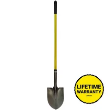 Shovel Round Point Heavy-Duty Steel Cushion Grip Classic Safe Fiberglass Handle