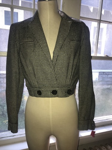 Vintage 50s women blazer jacket cropped check houndstooth Medium