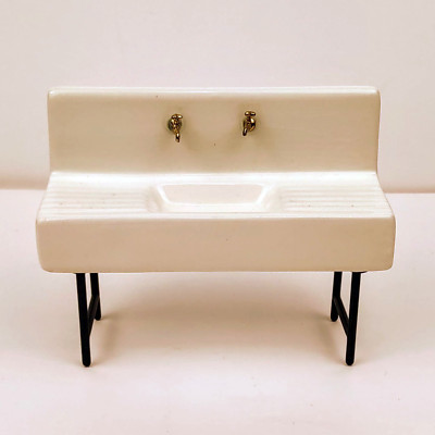 1920s Porcelain Dollhouse Kitchen Butlers Sink White Miniature 1/12 Scale Decor