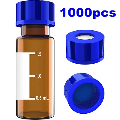 1000x 2ml HPLC Amber Autosampler Vials Glass Bottle Closure 9-425 Screw Caps LAB