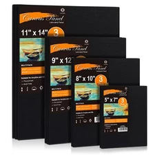 Black Canvas Board for Painting 12 Pack Multi Size 11x14 9x12 8x10 5x73 of Ea...