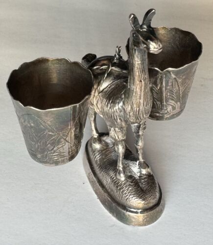 Vintage Peru Sterling Silver Llama Double Toothpick Match Holder Table Decor Cup - 第 1/13 張圖片