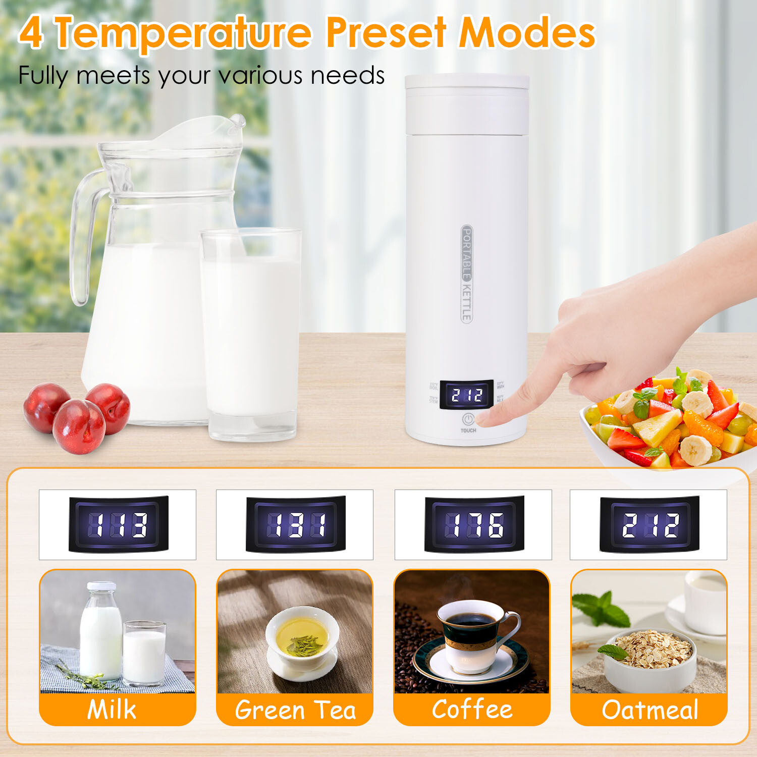500ml Portable Electric Kettle Tea Milk Coffee Warmer Water Boiler Bottle White-image