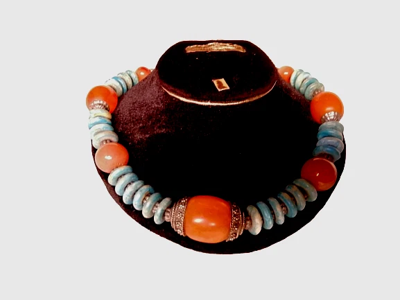 Collar vintage marroquí hecho a mano mujer ágata ámbar resina plata cuentas bereberes Foto 2 de 4