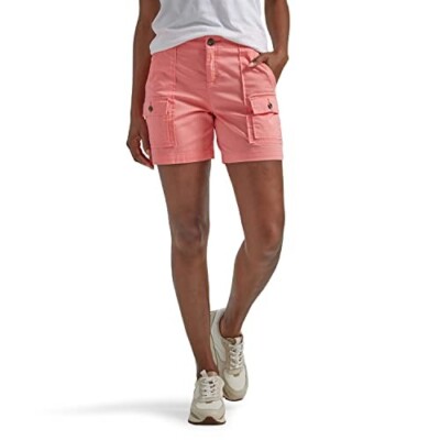 Lee Relaxed Fit Flex-To-Go Cargo Shorts Womens 18 Peach Pink Cotton Stretch  NEW