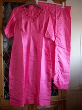 HEISS ROSA INDISCHE POLYESTER SEIDE TUNIKA TOP & HOSE UK6-8 ** GUTER ZUSTAND **