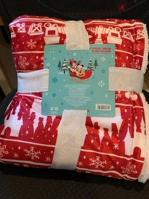 Disney Holiday Mickey & Minnie Mouse on Reindeer Fleece Throw Plaid Blanket NEW - Image 3 of 4