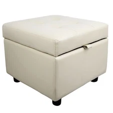 Leather Storage Ottoman Bench Foot Rest Stool White Cube For Bedroom Living Room