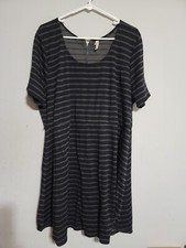 women's dress 2X Black Gray Striped Shirt Sleeves Xhileration Fit Flare Plus