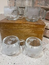 Vintage Nestle Nescafe World Globe Frosted Glass Coffee Mugs Cups - Set of 4