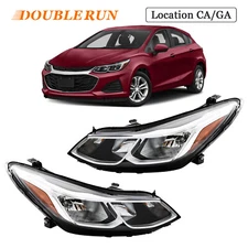 For Chevy Cruze 2016-2019 Headlight Pair Halogen W/Bulbs Headlamp Black LH +RH