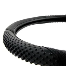 BDK Black Ergo Massage Grip Sporty Leather Steering Wheel Cover Standard Size