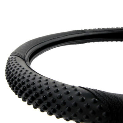 BDK Black Ergo Massage Grip Sporty Leather Steering Wheel Cover Standard Size