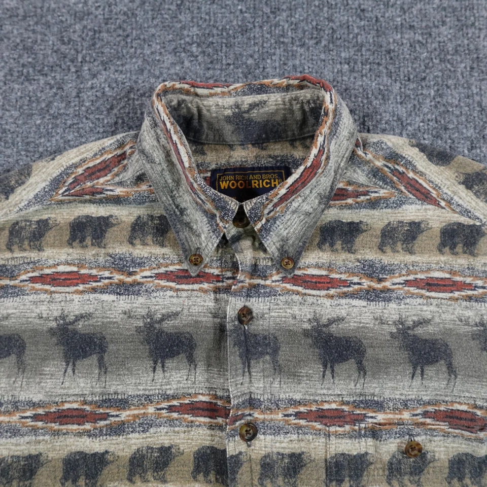 Vintage Woolrich Shirt Men M Elk Bear Animal Southwest Flannel Chamois 12426 - Image 2 of 4
