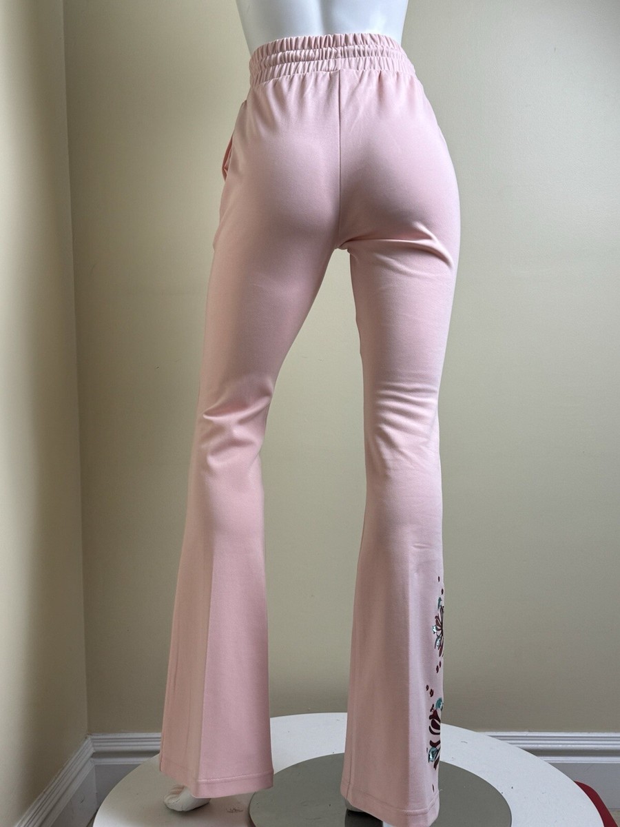 Puma Liberty Women's Pink Wide Leg Pants Floral Embroidery Size XS
