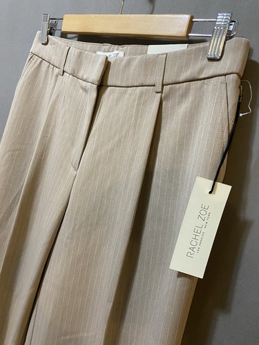 NWT Rachel Zoe Women Zip Front Hi-Rise Pleated Straight Pants SZ 6 Khaki Striped - Picture 5 of 12