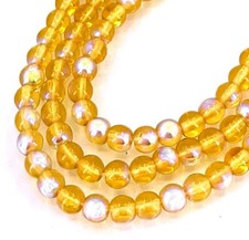 50 Czech Glass Round Beads - AB moonstone: Medium Topaz 4mm