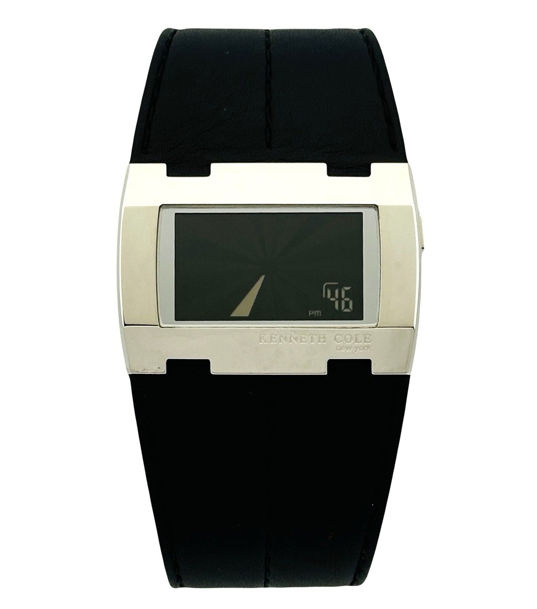 Kenneth Cole KC1292 Digital Unisex Slim Black Leather Strap Thin