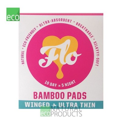 Here We Flo Natural Bamboo Pads Winged & Utra Thin 10 Day & 5 Night Pads