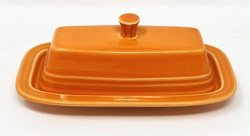 Homer Laughlin 1/4lb Fiesta Tangerine Covered Butter Dish Retired Color (2003)