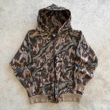 Vintage 90s Tree Bark Camo Zip Up Hoodie Simmons Masterguide Realtree Size L