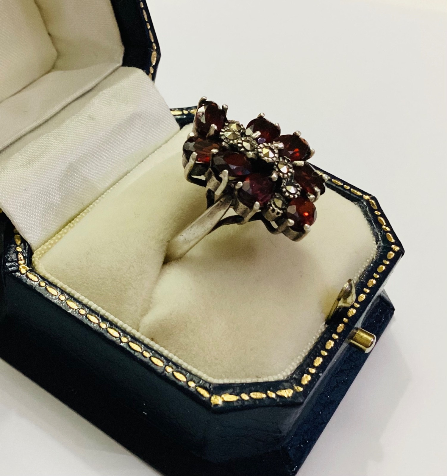 Garnet Solid Silver Marcasite Multi-stone Ring Mo… - image 2