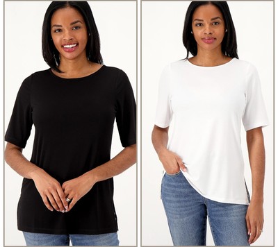 Susan Graver Modern Essentials Set of 2 Liquid Knit Tops Size XS Black White Tee