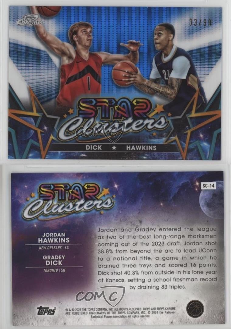 2023-24 Cosmic Chrome Blue Moon Refractor 33/99 Jordan Hawkins Gradey Dick 1ht8 thumbnail 3