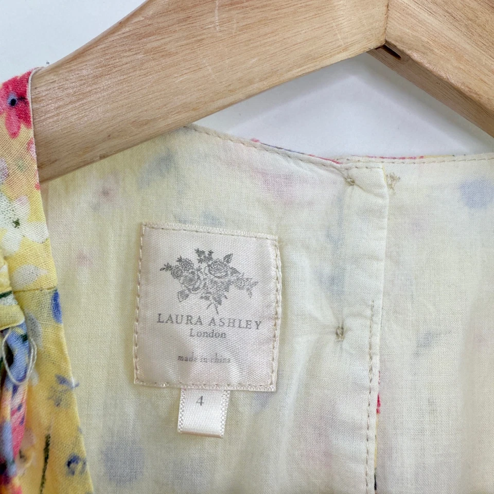 Laura Ashley Girls Yellow Floral Flutter Sleeve Bow Back Dress Size 4 - Image 3 of 4