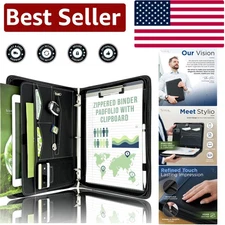 Zipper Portfolio Binder - Elegant Faux Leather Padfolio Organizer for Documents
