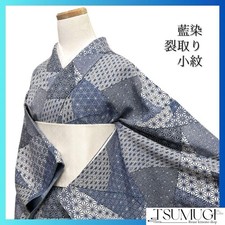 Indigo Dyed Hemp Leaf Kimono Crepe Stylish Used 093A D Japan