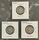 1942 S, 1943 S, 1944 D MERCURY DIMES, CIRCULATED, UNGRADED