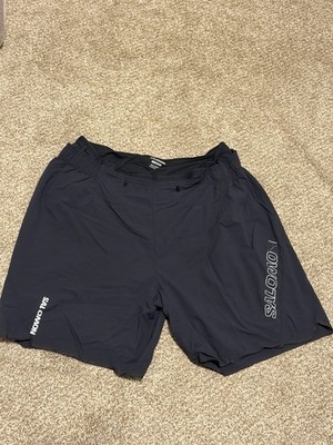 Salomon Cross 2in1 Running Shorts Men's XL Black Lined Trail Reflective Zip