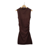 Quince Women Stretch Cotton Jersey Mock Neck Mini Dress Espresso M
