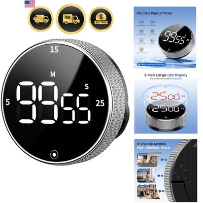 Easy-To-Use Kitchen Timer with Magnetic Back & Three Preset Times for Precision
