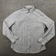 Bugatchi Shirt Mens Large Blue White Geometric Shaped Fit Stretch Button Down