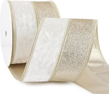 Ivory Velvet Wired Christmas Ribbon 4 Inch 4 Inch, & Champagne 