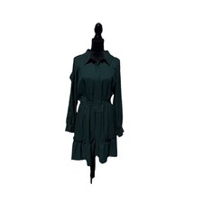 Eliza J Emerald Green Cold Shoulder Shirtdress Smocked Ruffle Mini Size 10