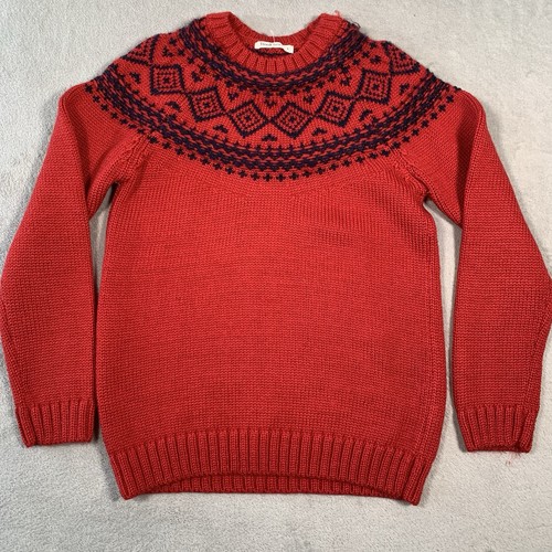 Woolovers Jumper Small Red Wool Nordic Yoke Float Stitch Fair Isle ...