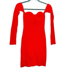 HELMUT LANG Contour Mini Dress XS Poppy Orange Ribbed Knit Off The Shoulder